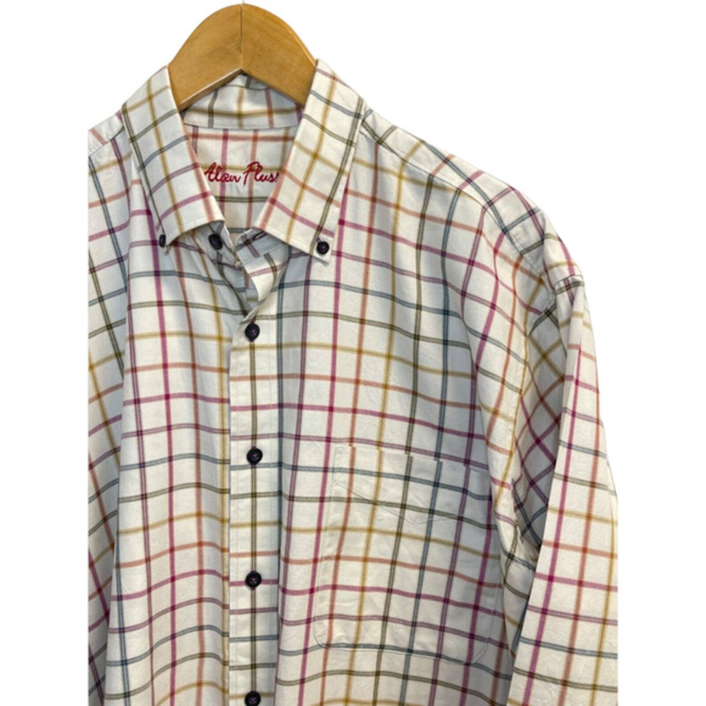 Alan Flusser Men's Size L Button Down White Multi Plaid Long Sleeve‎ Cotton